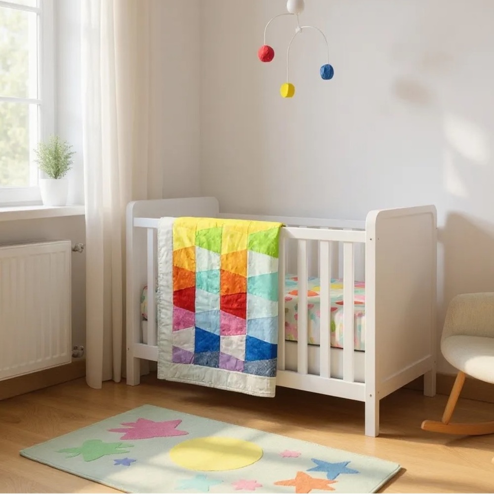 Handmade Rainbow Patchwork Crib Quilt